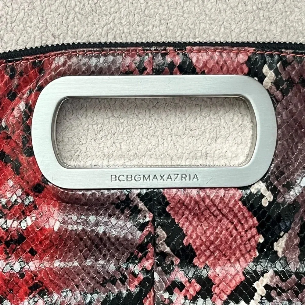 BCBGMaxAzria Clutch Purse Red/Black Exotic Zipper Tassel Handbag Foldable Clean
